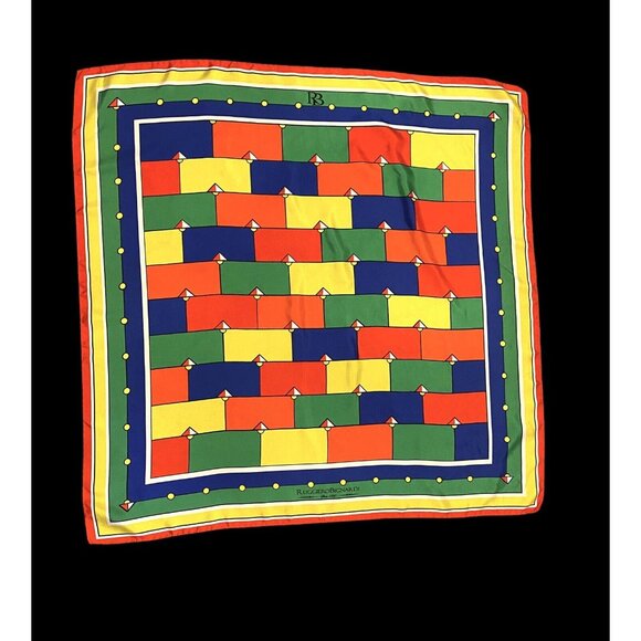 Vintage Ruggiero Bignardi Italy Signed Women’s Square Silk Scarf Geometric 36” - Picture 6 of 10